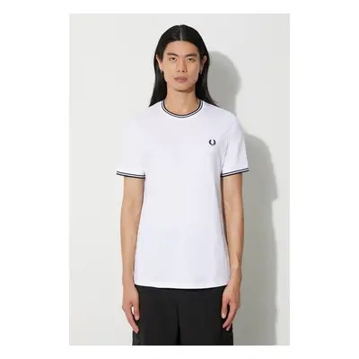 Bavlněné tričko Fred Perry bílá barva, s aplikací, M1588.100 86772531