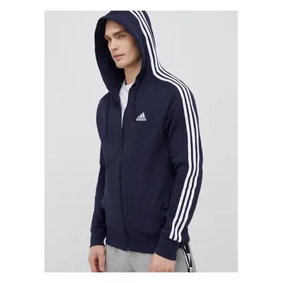 Bavlněná mikina adidas pánská, tmavomodrá barva, s kapucí, vzorovaná, 78797105