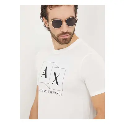 Bavlněné tričko Armani Exchange béžová barva, s potiskem, 3DZTAD ZJ9AZ 88556441