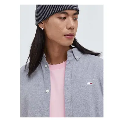 Košile Tommy Jeans šedá barva, regular, límečkem button-down, 88282018