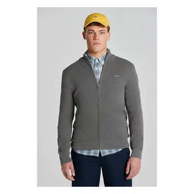 SVETR GANT COTTON PIQUE ZIP CARDIGAN DARK GREY MELANGE 84605868