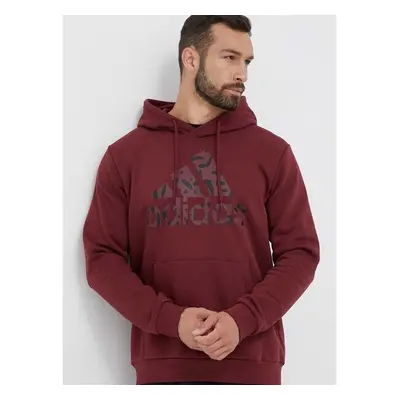 Mikina adidas pánská, vínová barva, s kapucí, s potiskem 83270419