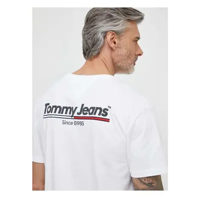 Bavlněné tričko Tommy Jeans bílá barva, s potiskem, DM0DM18590 90369862