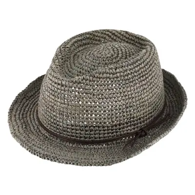 Fiebig Trilby Raffia - slaměný šedý klobouk s koženou stuhou 81622500