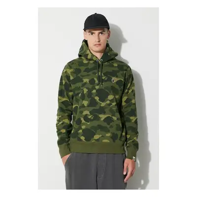 Bavlněná mikina A Bathing Ape pánská, zelená barva, s kapucí, 84444114