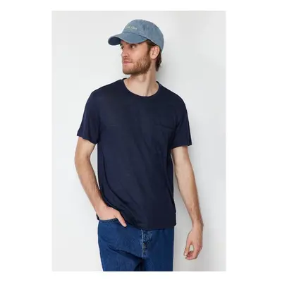 Trendyol Navy Blue Regular Cut Pocket Linen Look Short Sleeve T-Shirt 91279016