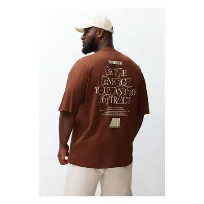 Trendyol Plus Size Brown Oversize/Wide Cut 100% Text Printed T-Shirt 91310171