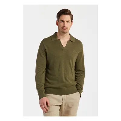 SVETR GANT COTTON LINEN POLO JUNIPER GREEN 77162673