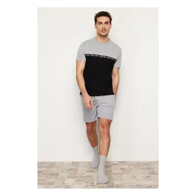 Trendyol Black Gray Color Blocked Regular Fit Knitted Shorts Pajama 91301853