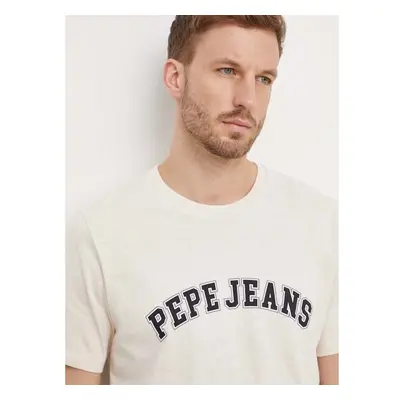 Bavlněné tričko Pepe Jeans CLEMENT béžová barva, s potiskem, PM509220 87729743