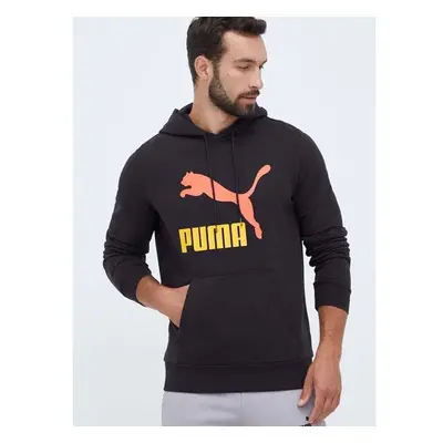 Bavlněná mikina Puma pánská, černá barva, s kapucí, s potiskem 84384656