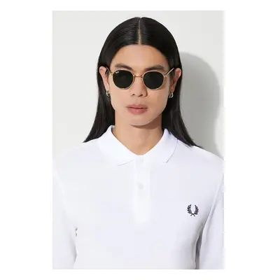 Bavlněné tričko s dlouhým rukávem Fred Perry bílá barva, s aplikací, 86992318