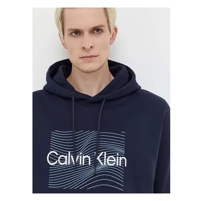 Bavlněná mikina Calvin Klein pánská, tmavomodrá barva, s kapucí, s 84712406