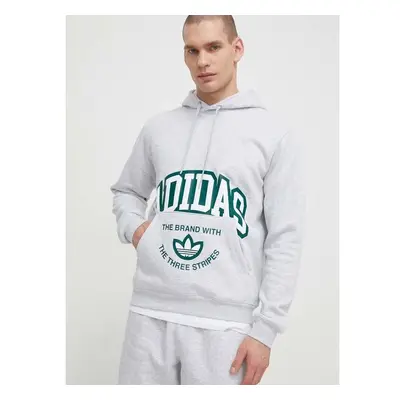 Mikina adidas Originals pánská, šedá barva, s kapucí, s potiskem, 89271472