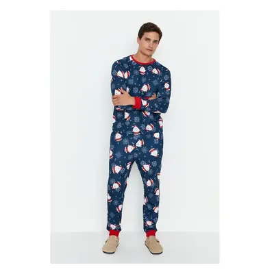 Trendyol Navy Blue Regular Fit Knitted Pajama Set Family Combination 91273101