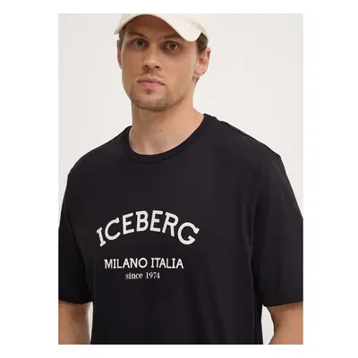 Bavlněné tričko Iceberg černá barva, s potiskem 94500406