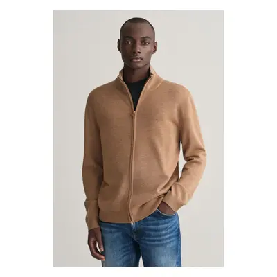 SVETR GANT EXTRAFINE MERINO WOOL ZIP CARDIGAN DK. SAND MELANGE 93464182