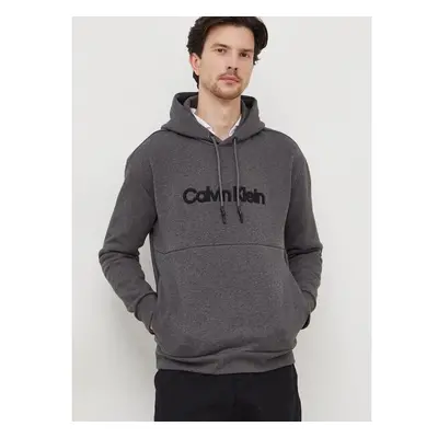 Mikina Calvin Klein pánská, šedá barva, s kapucí, s aplikací, 87668286