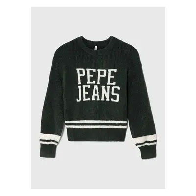 Dětský svetr s příměsí vlny Pepe Jeans zelená barva, hřejivý 84686747