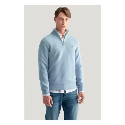 SVETR GANT TEXTURED COTTON H-ZIP STORMY SEA 89791995