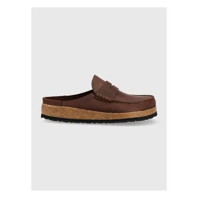 Kožené pantofle Birkenstock Naples pánské, hnědá barva, 1025033 82482249