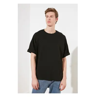 Trendyol Black Oversize/Wide Cut Text Printed Short Sleeve 100% Cotton 57774655