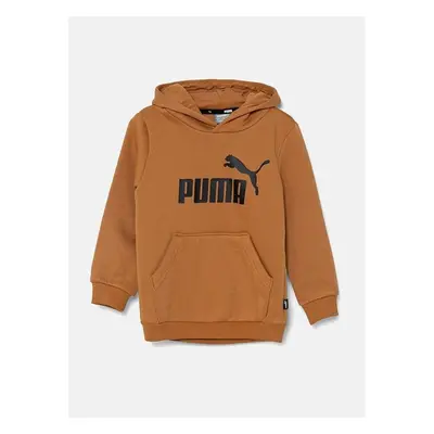 Dětská mikina Puma hnědá barva, s kapucí, s potiskem 95766104