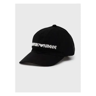 Bavlněná čepice Emporio Armani černá barva, s aplikací 64155741