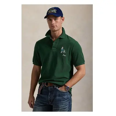 Bavlněné polo tričko Polo Ralph Lauren zelená barva, s aplikací, 99054214