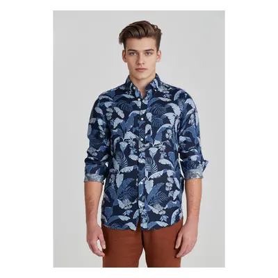 KOŠILE GANT REG LINEN PRINT SHIRT MARINE 90826150