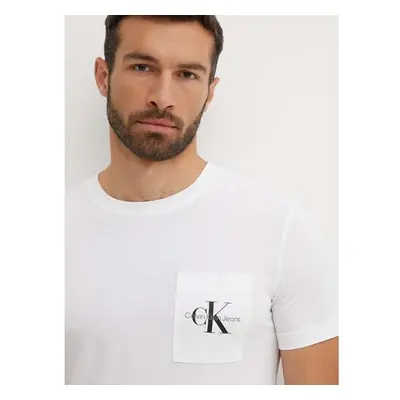 Bavlněné tričko Calvin Klein Jeans bílá barva, s potiskem, J30J320936 93409039