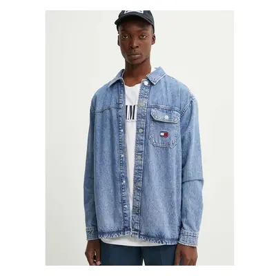 Košile Tommy Jeans pánská, modrá barva, relaxed, s klasickým límcem, 97592409