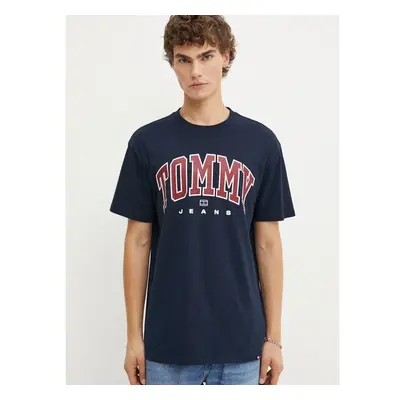 Bavlněné tričko Tommy Jeans tmavomodrá barva, s potiskem, DM0DM18537 97592939