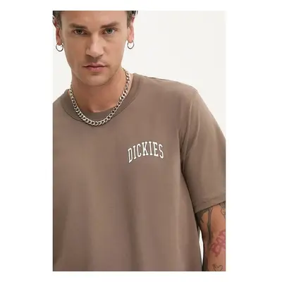 Bavlněné tričko Dickies AITKIN CHEST TEE SS hnědá barva, s potiskem, 96734550