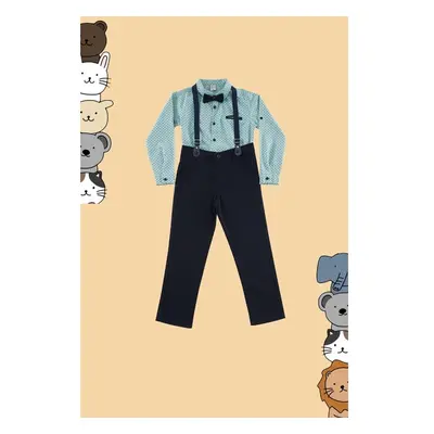 Trendyol Mint 4-Piece Boy Bow Tie Polka Dot Shirt Trousers Suspender 97925338