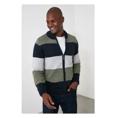 Trendyol Khaki Slim Wool Half Turtleneck Color Block Knitwear Cardigan 98240037