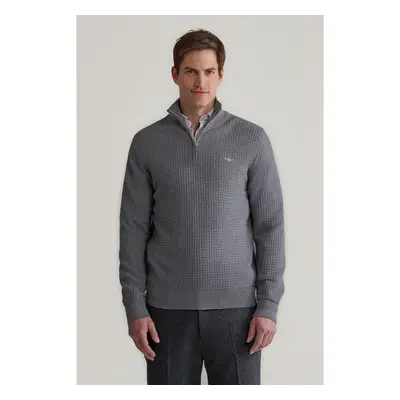 SVETR GANT COTTON TEXTURED HALF ZIP DARK GREY MELANGE 97881072