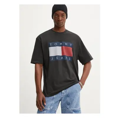 Bavlněné tričko Tommy Jeans černá barva, s potiskem, DM0DM18547 97592709