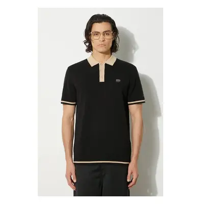 Bavlněné polo tričko Filling Pieces Knit Polo černá barva, s aplikací, 96020662