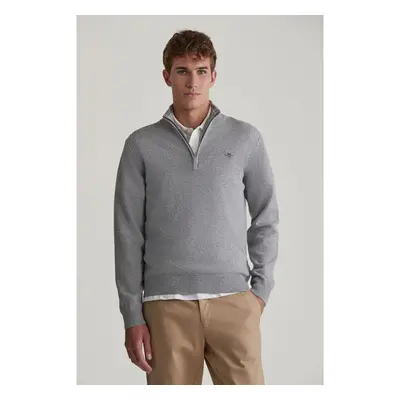 SVETR GANT SUPERFINE LAMBSWOOL HALF ZIP GREY MELANGE 96324511