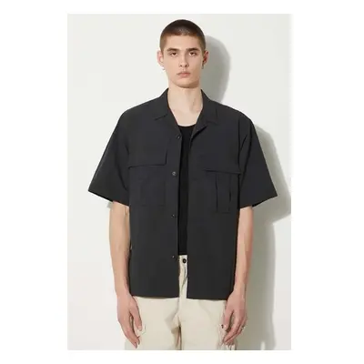 Košile Carhartt WIP S/S Evers Shirt pánská, černá barva, regular, 95192801