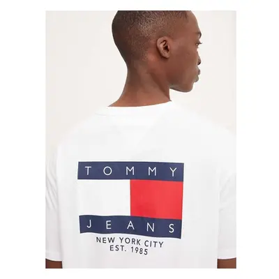 Bavlněné tričko Tommy Jeans bílá barva, s potiskem, DM0DM19695 98165224