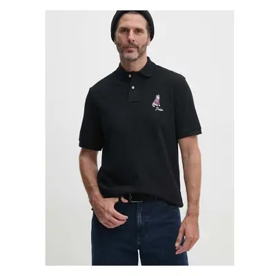 Bavlněné polo tričko Polo Ralph Lauren černá barva, s aplikací, 97592269