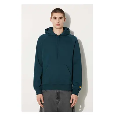 Mikina Carhartt WIP Hooded Chase Sweat pánská, tyrkysová barva, s 98724904