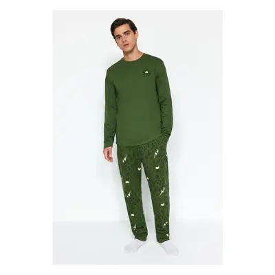 Trendyol Mens Khaki Regular Fit Embroidered Knitted 100% Cotton Pajama 99163190