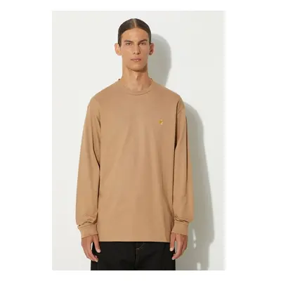 Bavlněné tričko s dlouhým rukávem Carhartt WIP Longsleeve Chase béžová 98081706