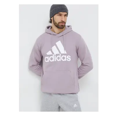 Bavlněná mikina adidas pánská, fialová barva, s kapucí, s potiskem, 88830161