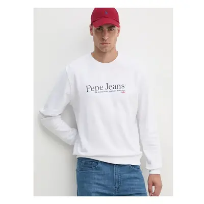 Bavlněná mikina Pepe Jeans SEAN pánská, bílá barva, s potiskem, 99019831