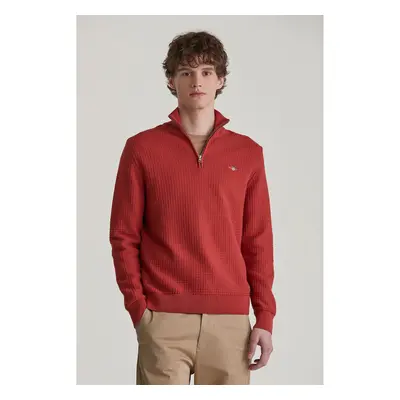 SVETR GANT COTTON TEXTURED HALF ZIP IRON RED 97881074