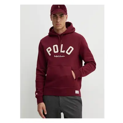 Mikina Polo Ralph Lauren pánská, vínová barva, s kapucí, s potiskem, 99109777